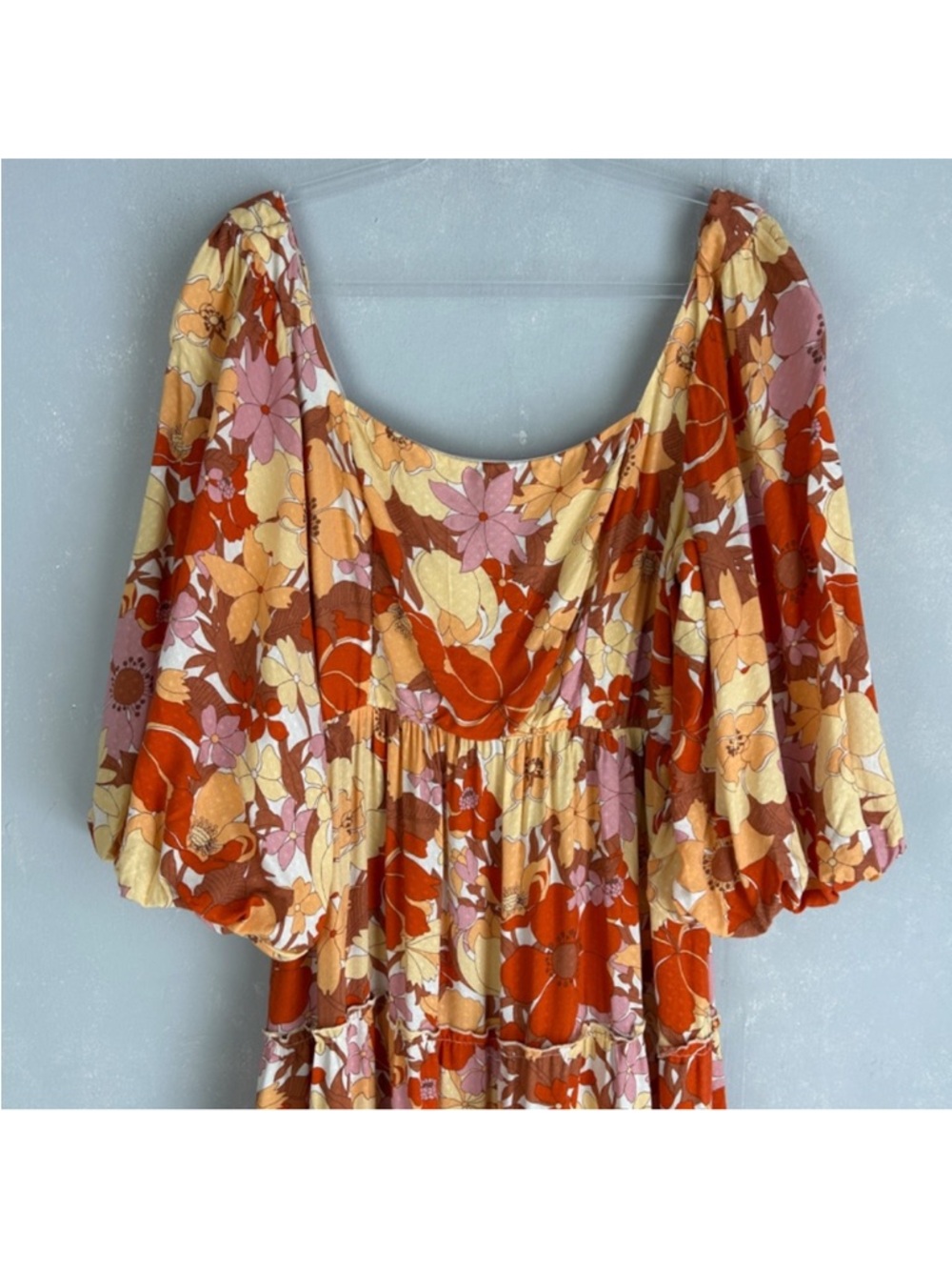Show Me Your MuMu Orange Floral Puff-Sleeve Midi Dress - Picture 3 of 10